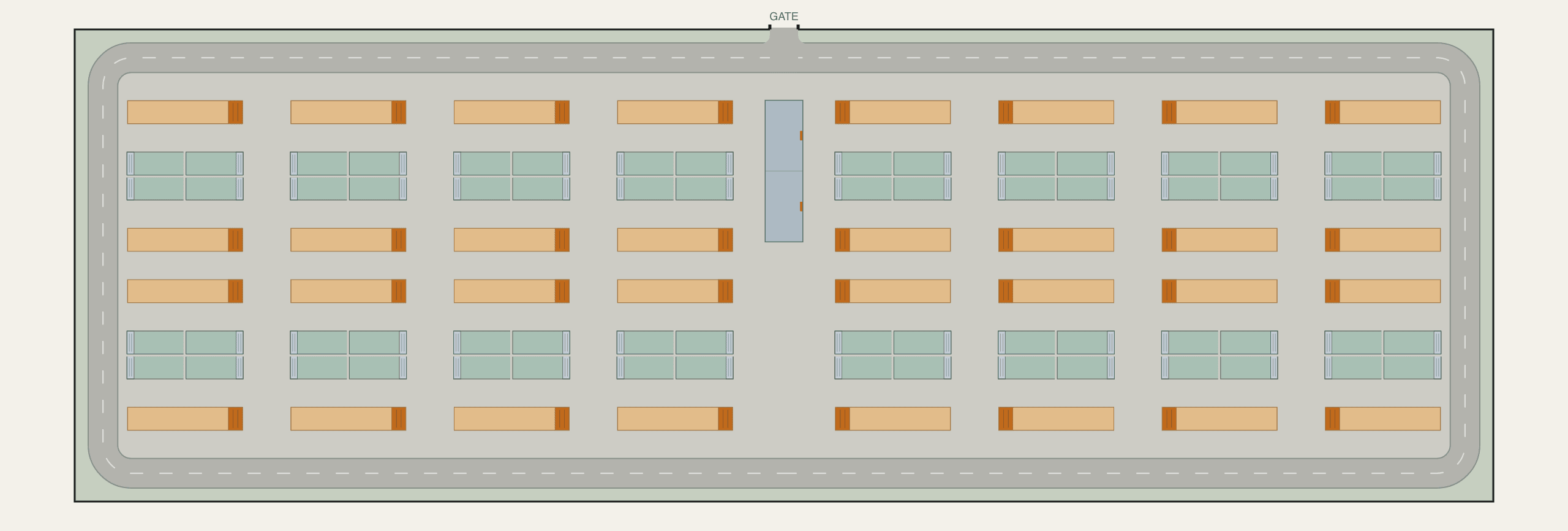 400 MW / 800 MWh BESS site layout — 128 DC blocks on 3.4 acres